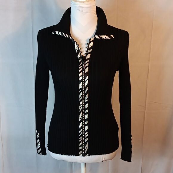 Belldini Black Zebra Trim Rhinestone Zipper  Sweater - Picture 8 of 8